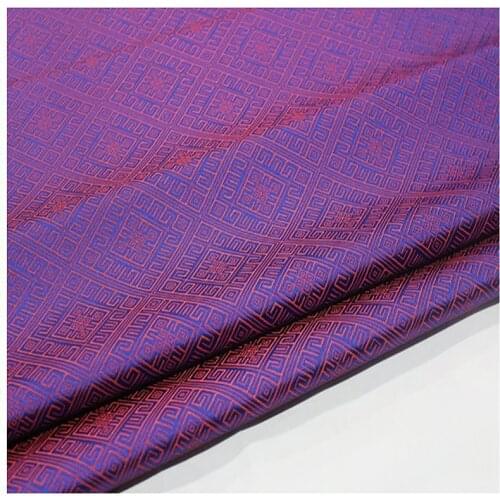 HLQON brocade grid blue red fabric patchwork felt tissue telas bed sheet cheongsam dress children coat cloth 75cm width
