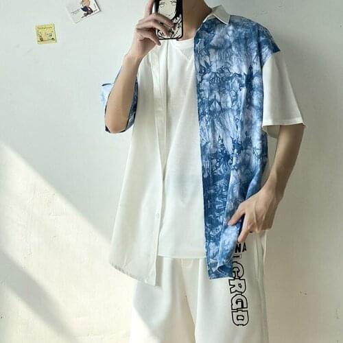 VERSMA Japanese Trendy Tie Dye Vintage Print Shirt Men Short Sleeve Summer Streetwear Tropical Hawaiian Shirts Men Dropshipping