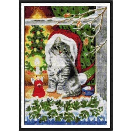 Joy Sunday Cross Stitch Christmas Cats Paintings Animals Embroidery Patterns Chinese Needlework Home Decor Counted Cross Stitch