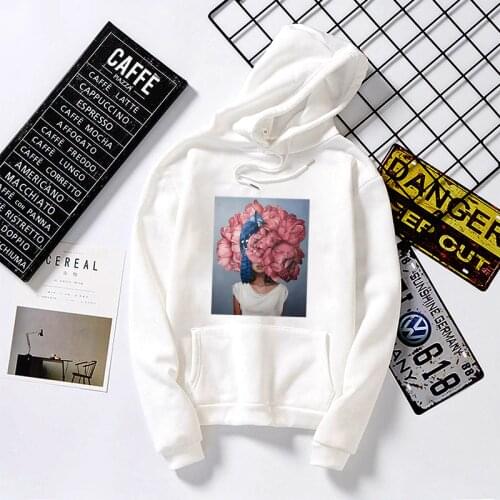 Flowers Printing Winter Streetwear Tops Womens Hoodies Aesthetic Feather Hoodie Harajuku Casual Women Oversize Sweatshirts