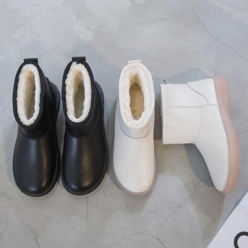 Tilocow Handmade Genuine Leather Womens Winter Boots For Women Platform Slip On Shoes Woman Short Plush Flat With Snow Boots