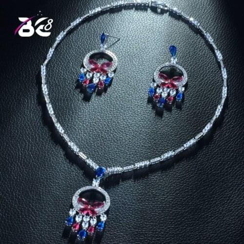 Be 8 High Quality Round Design Water Drop Shape Women Bridal Jewelry Set CZ Necklace Set for Female Gifts African Jewelry S342