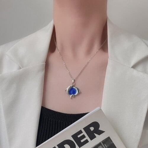VSnow Statement Double Blue Enamel Dolphin Pendant Necklace for Women Stainless Steel Love Heart Metal Chain Necklace Jewelry