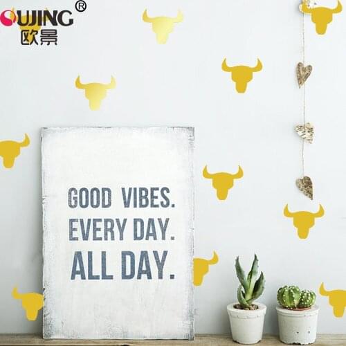 12pcs/set Cartoon Gold Bull Head Shape Wall Stickers For Kids Baby Rooms Self-adhesive Wallpaper Vinyl Art Wall Decals Poster
