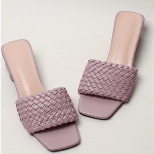 2021 Weave Sandals Women Shoes Summer Low Heels Sandals Slippers Casual Street Muller Shoes