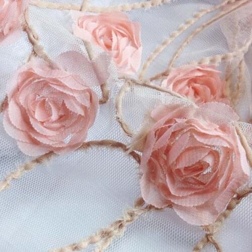 3D African Pink Chiffon Embroidered Lace Fabric for Dress,French Diy Apparel Sewing Mesh Tulle Patchwork Materails Cloth