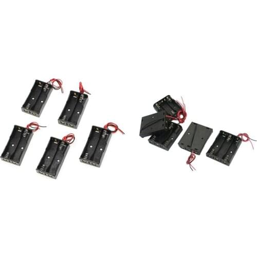 5 Pcs 2 x 1.5V AA Battery Holder Case Box Black with Wire Leads & 5 Pieces Spring Loaded Plastic 3 x 1.5V AA Battery Holder Box