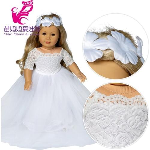 18" doll white wedding dress with flower for 18 inch girl doll bride dress for toys wear