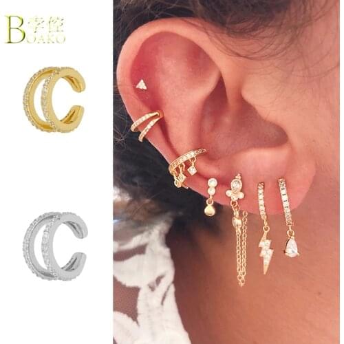 BOAKO 925 Sterling Silver C-Type Zircon Single Earring Ear Clip Earrings Luxury Ear Cuff Earcuff Earing Pendientes Earings Eros