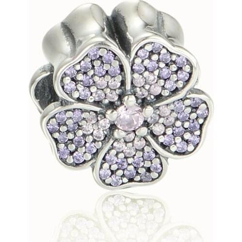 Mixed Color Stones Bloom Flower Silver Beads for Charms Bracelets Women Spring Silver 925 Beads For Jewelry Making DIY Crystal