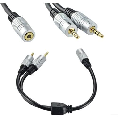 DC 3.5mm TRRS 4Pole female to 2 3.5mm male input TRS Stereo Audio Adapter splitter cable(Microphone and headset) 0.3m