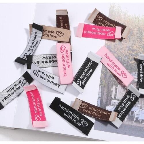Free shipping 20pcs/lot 50x15mm Handmade tags Woven Printed Labels Clothes Garment label DIY tags Craft Sewing Accessories