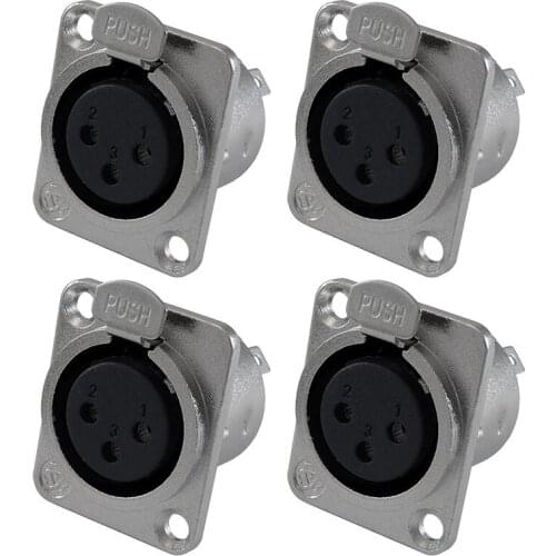 XLR Female Jack 3 Pin - Panel Mount Jacks D Series Size XLR-F - 4 PACK