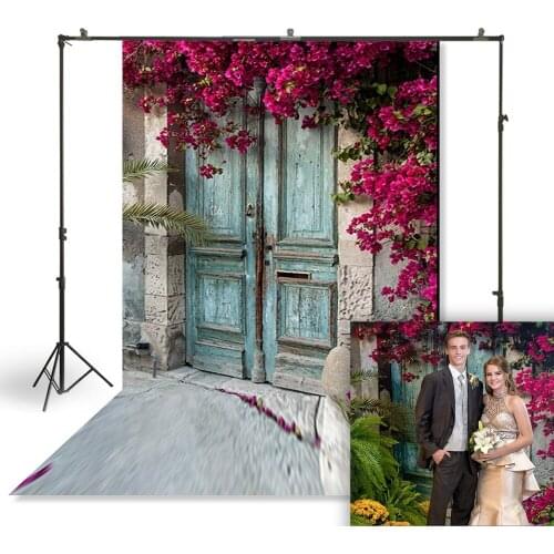 HUAYI Photography Backdrop Spring Flowers Barn Door Photo Background Studio Birthday Banner Baby Shower Party Backdrop D-3209
