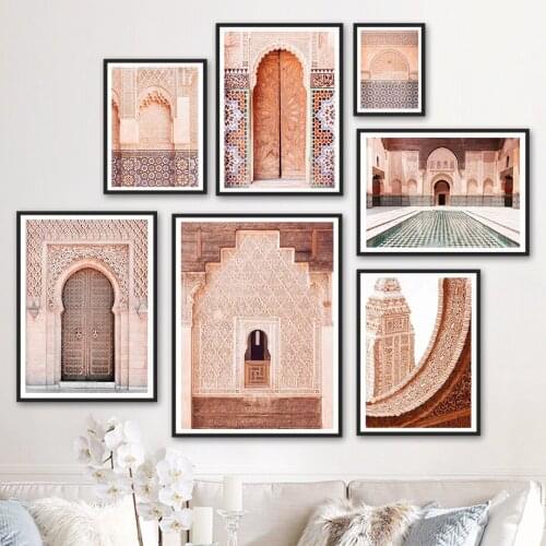 Morocco Door Building Marrakech Islamic Wall Art Canvas Painting Nordic Posters And Prints Wall Pictures For Living Room Decor