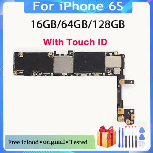 For iphone 6S 4.7inch Motherboard Original unlocked Logicboard 16GB 64GB 128GB MB Plate for iphone 6S Mainboard without Touch ID
