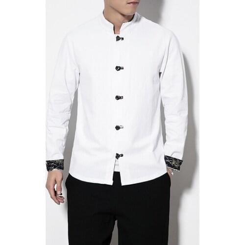 Chinese Style Mens Clothes Autumn Long Sleeve Shirt Retro Tops Tang Suit Traditional Chinese Clothing Hanfu Jacket Mens Coat