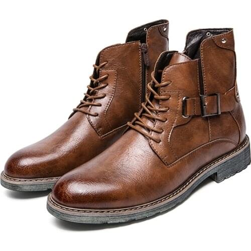 Autumn NEW Men Boots Big Size 38-47 Vintage Brogue College Style Men Shoes Casual Fashion Lace-up Warm Boots For Man Brown