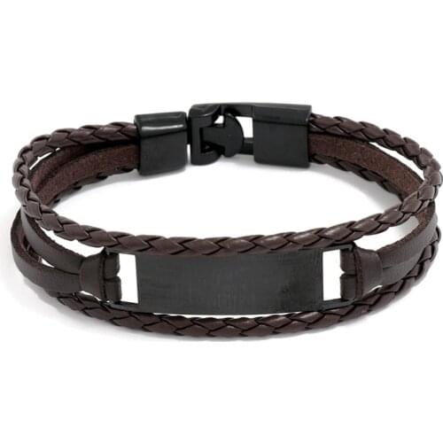 Jessinshow Woven Leather Rope Wrapping Punk Style Classic Multi-layer Buckle Mens Leather Bracelet 21cm Mens Gifts