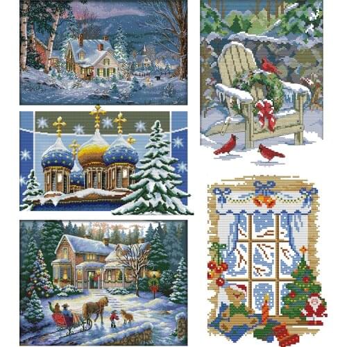 Landscape 14CT Cross Stitch Kits DIY Counted Print Embroidery Handwork Art Canvas Crafts Needlework Home Decor Christmas Gift