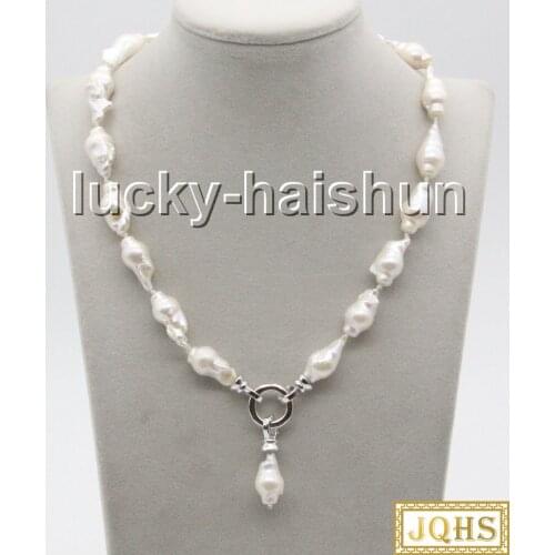 Natural NEW stylish Baroque 17" 24mm white Reborn keshi pearls necklace c57