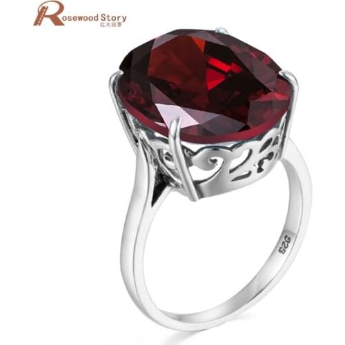 NoEnName_Null Genuine 925 Sterling Silver Rings With Garnet January Birthstone For Women Vintage Crystal Fashion Party Jewelry