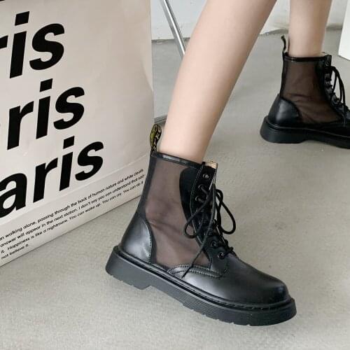 New female Martin boots summer thin trend British style mesh breathable solid color thick bottom short tube single boots