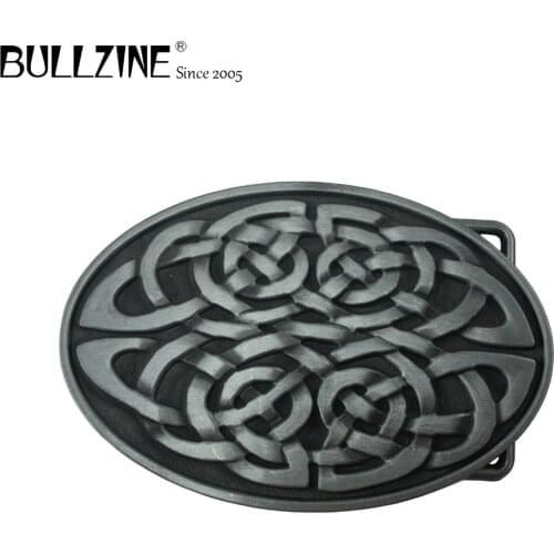 Bullzine wholesale celtic knot cowboy jeans gift belt buckle with pewter finish FP-03509 suitable for 4cm width belt