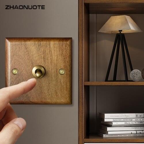 Black Walnut Panel Brass Lever Solid Wood 1-4 Gang 2 Way Wall Light Retro Toggle Switch Socket Type 86 Hotel Switch