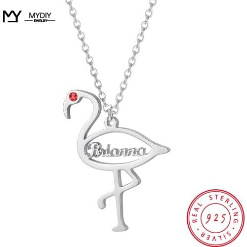 Customized Birthday Stone Flamingo 925 Sterling Silver Personalized Girlfriend Name, Family Pendant Necklace Gift MYDIY Jewelry