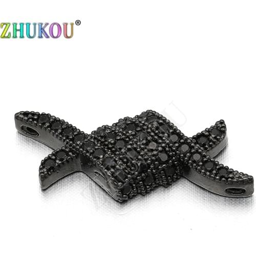 9*22mm Handmade Brass Micro Pave Cubic Zirconia Connector Charms, Gunmetal, Hole: 1mm, Model:VS241