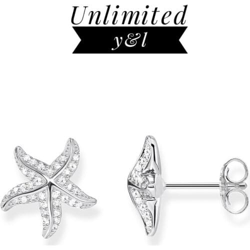Starfish Stud Earrings for Women Men Thomas Style White Cubic Zirconia Earrings Silver Fashion Jewelry Gifts 2018 Brand New