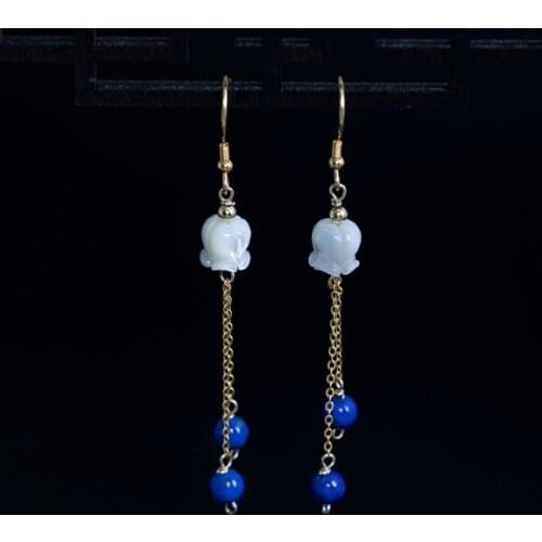 925 Sliver Emerald Jade Jewelry Earrings Natural lapis lazuli Chalcedony Gemstone Drop Garnet Diamond for Women