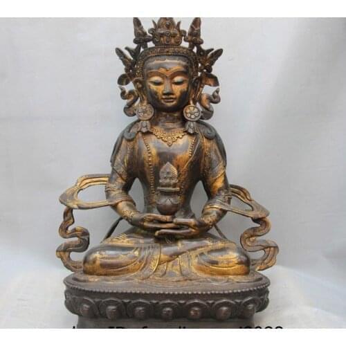 Tibet Buddhism Bronze Copper Temple Amitayus Longevity Buddha Bodhisattva Statue