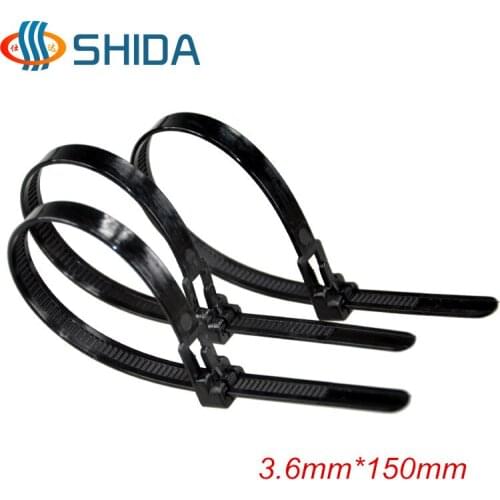 High Quality 100pcs/lot 3.6*150mm Releasable Plastic Nylon Cable Ties, Black and White Wire Organizer Zip Tie Cord Strap