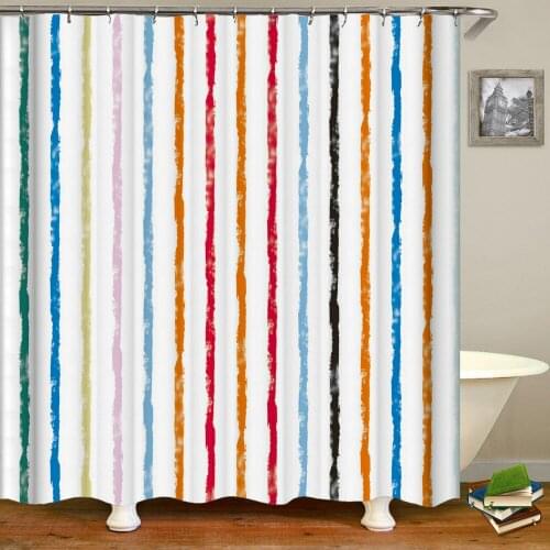 Cartoons Geometry Pattern Stripe Bathroom Shower Curtain 3D Waterproof Mildew proof Bath Environmental Toilet Door Curtains