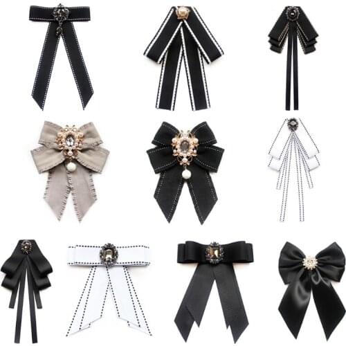 Women Vintage Elegant Pre-Tied Neck Tie Brooch Imitation Pearl Jewelry Collar Ribbon Bow Tie Corsage High Quality and Brand New