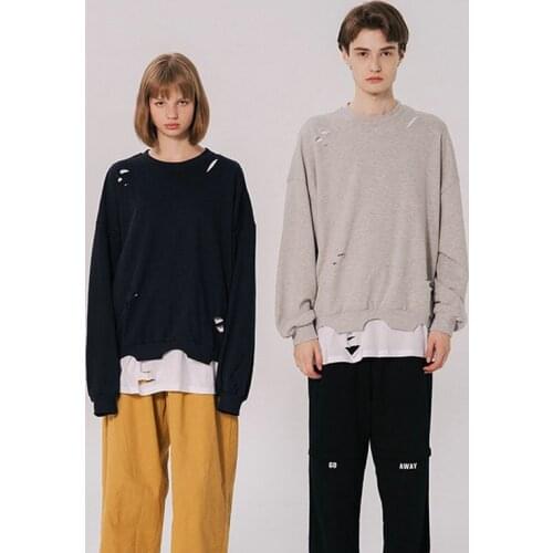 YUPINCIAGA Women Man Loose two-piece Suit O-Neck Sweatshirts hole tide brand retro 2020 Long Sleeve Letter Print Femme Pullover