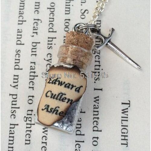 12pcs/lot Edward Cullen Ashes Bottle Necklace Pendant inspired by Twilight silver tone jewelry