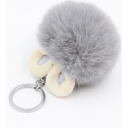 12PCS Fluffy Rabbit Fur Ball Pom Pom Keychain Women Cute Girls Pompom Bunny Ear Key Chain On Bag Car Trinket Jewelry Party Gift