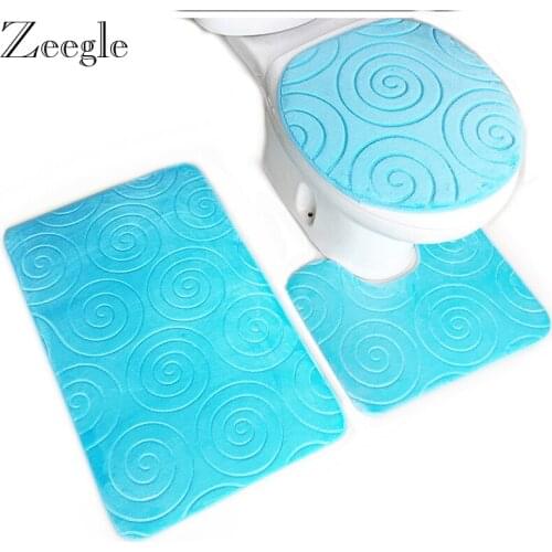 3D Embossing Microfiber Bathroom Mats Set Toilet Bath Mat Carpet Shower Room Rugs Closestool Pedestal Rug Solid Toilet Lid Cover