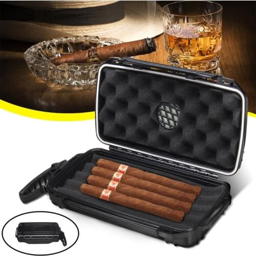 5 Full-Sized Cigar Plastic Travel Humidor Case - Waterproof Premium Plastic Hard Shell Case - Built in Foam