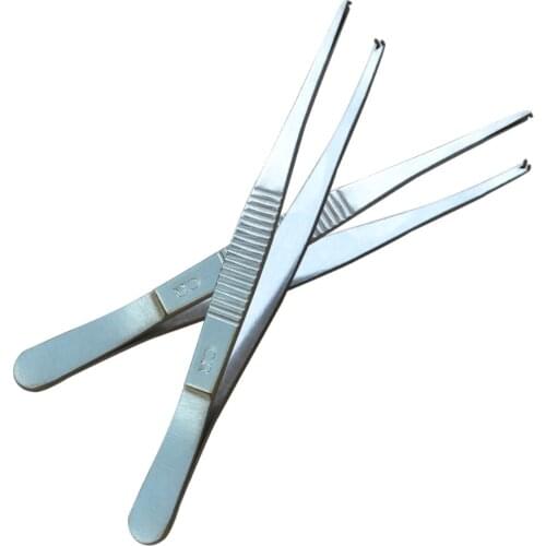 5Pcs/Pack Surgical Long Straight Stainless Steel Tweezers Toothed Hook Dental Forceps Extraction Hemostat Medical Porcket Tool