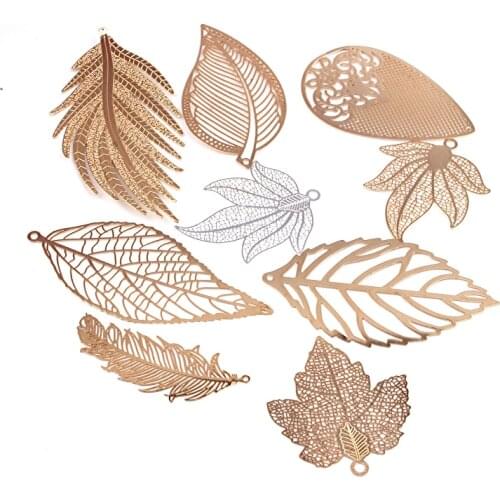 5pcs Vintage Big Gold Leaf Earring Charms Zina Alloy Findings Diy Hollow Leaves Long Earrings Necklace Pendant Jewelry Make C164
