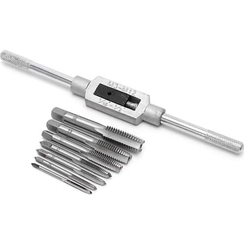 8 Pcs Hand Screw Thread Metric Plug Tap Set M3-M12 With Adjustable Tap Wrench