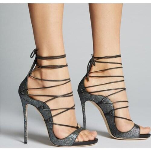 ASHIOFU 2020 New Handmade Womens Stiletto Heels Sandals Shoelace Crisscross Straps Summer Shoes Evening Fashion Sandals Shoes