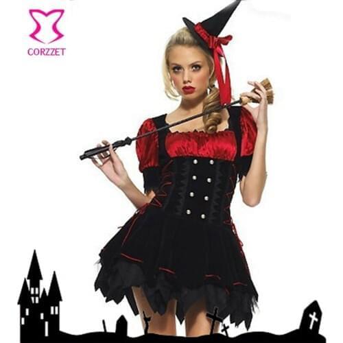 Velvet and Satin Fantasia Witch Costume Halloween Costumes For Women Cosplay Priestess Sexy Costume Burlesque Lolita Clothing