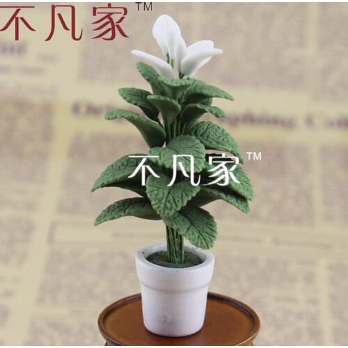 Free shipping 1/12 scale miniature flower mini well made elegant green plant for dollhouse