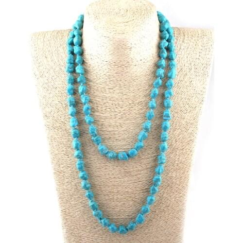 Free Shipping Fashion Bohemian Tribal Jewelry Blue Irregular Stone Necklaces Ethnic Necklace 120cm
