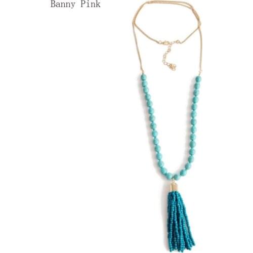 Bohemia Synthetic Stone Beads Chain Women Necklace Chunky Seed beads Tassel Pendant Necklace Fashion Jewelry Colliers Colar